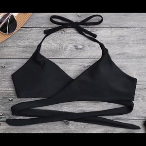 black wrap top with cheeky bottoms